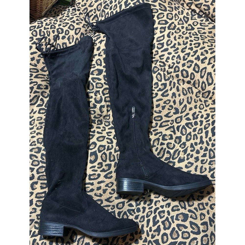 Circus Sam Edelman Women's Black Suede Over the Knee Low Heel Boots, Size 6